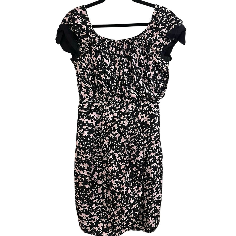 MILLY Bergdorf Goodman Silk Pink Black Bow Sleeve Dress - Sz 4